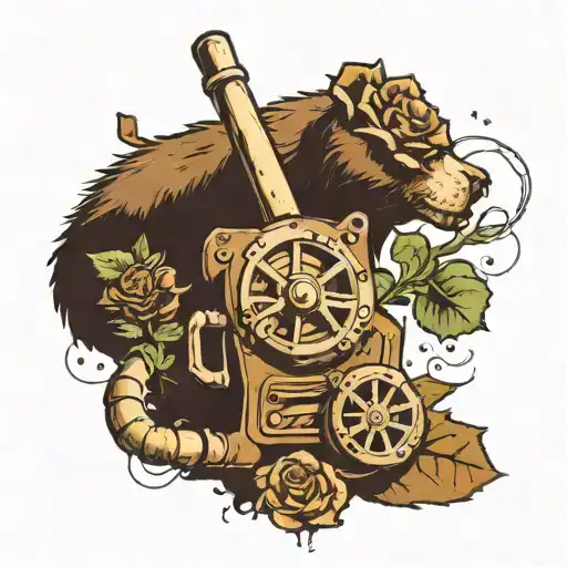 saw movie reverse bear trap with flowers tattoo design idea