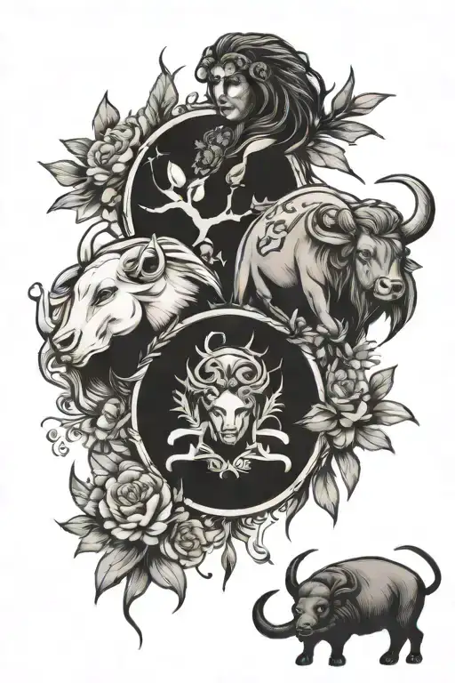 Libra Leo Cancer Taurus together  tattoo design idea