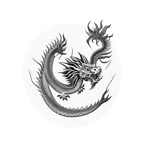 Japanese dragon breathing fire tattoo design idea