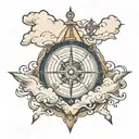 Boat at sea compass with cross with clouds above tattoo design idea