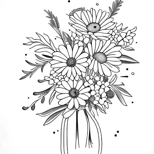bouquet with the november and july flowers with the date '1962-2012' tattoo design idea
