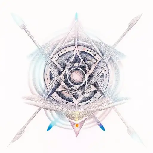 A tattoo design combining the concept of quantum mechanics with a musical instrument tattoo design idea