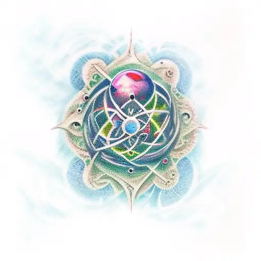 A tattoo design combining the concept of quantum mechanics with a creations from The Garden of Earthly Delights  tattoo design idea