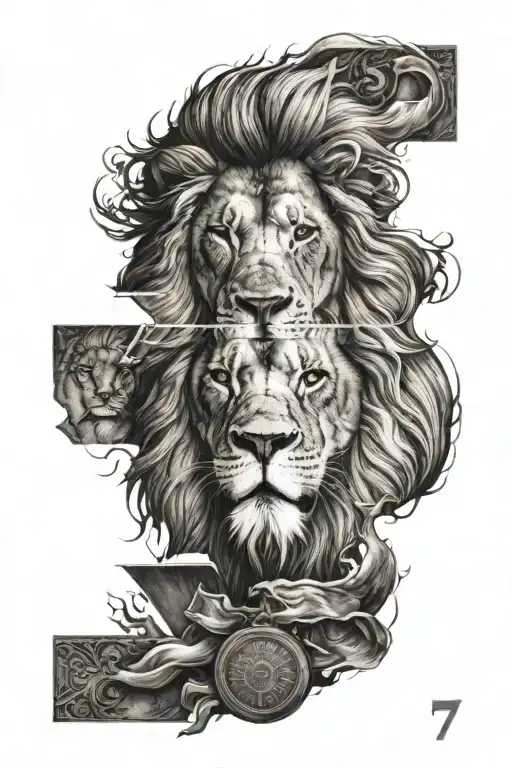 lion head and number 7 tattoo design idea