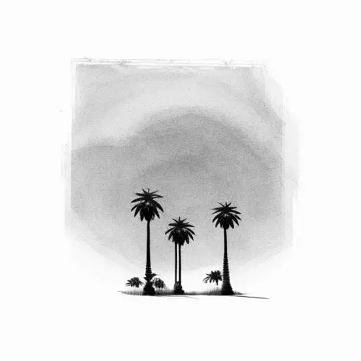 Palm trees at sunset tattoo design idea