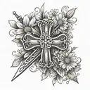 cross with "Proverbs 31:25" written in it with daisies  tattoo design idea