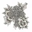 cross with "Proverbs 31:25" written in it with daisies  tattoo design idea