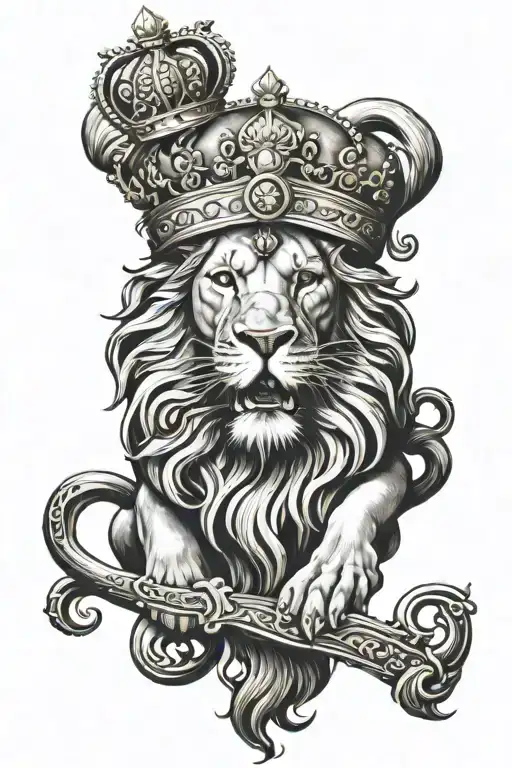 lion with crown and sikh khanda tattoo design idea