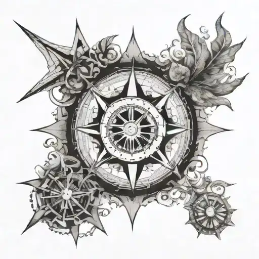 An intricate mandala design with compass points and nautical elements, symbolizing the client's wanderlust and connection to the sea tattoo design idea