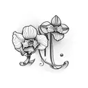 three clocks narcissus and violets flowers tattoo design idea