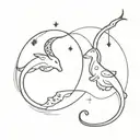simple fine line tattoo of Capricorn and Pisces constellation together. very small and very simple, no colour. tattoo design idea