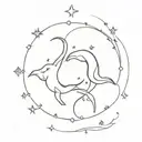 simple fine line tattoo of Capricorn and Pisces constellation together. very small and very simple, no colour. tattoo design idea