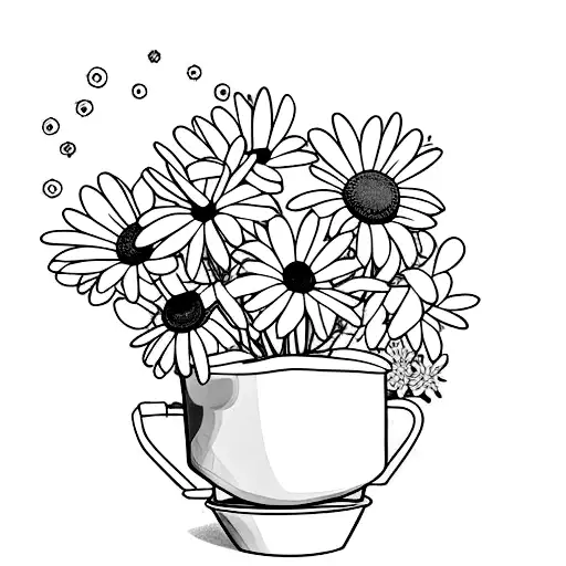 aztech flower pot with a bent daisy tattoo design idea