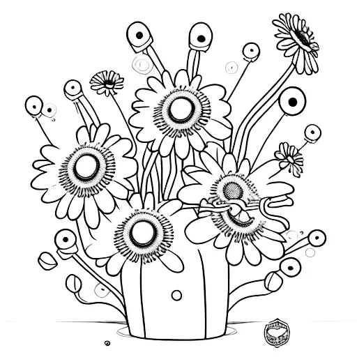 a tech flower pot with a bent daisy tattoo design idea