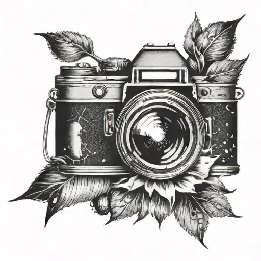 A flower morphing into a camera lens tattoo design idea