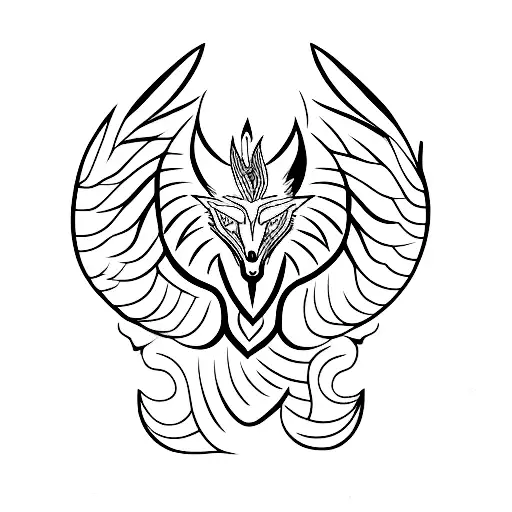 a black band tattoo with a wolf and a phoenix tattoo design idea