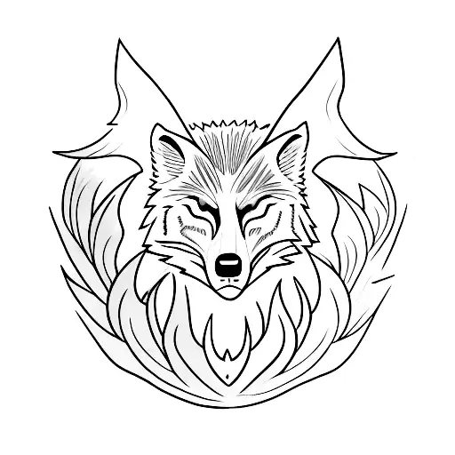 a black band tattoo with a wolf and a phoenix tattoo design idea