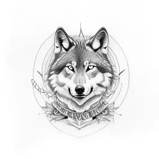 balck band tattoo with a wolf and ah phoenix tattoo design idea