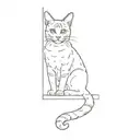 a cat sitting in front of a door tattoo design idea