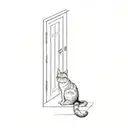 a cat sitting in front of a door tattoo design idea