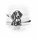 A dachshund paddle boarding on a river tattoo design idea