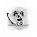 A dachshund paddle boarding on a river tattoo design idea
