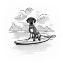 A dachshund paddle boarding on a river tattoo design idea