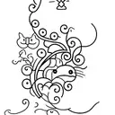 A minimalist tattoo of a cat surrounded by Japanese cherry blossoms tattoo design idea