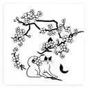 A minimalist tattoo of a cat surrounded by Japanese cherry blossoms tattoo design idea