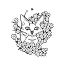 A minimalist tattoo of a cat surrounded by Japanese cherry blossoms tattoo design idea