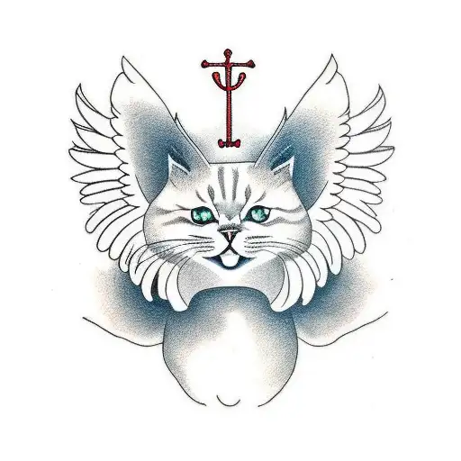 A minimalist tattoo of a cat with angel wings, symbolizing their angelic presence in your life tattoo design idea