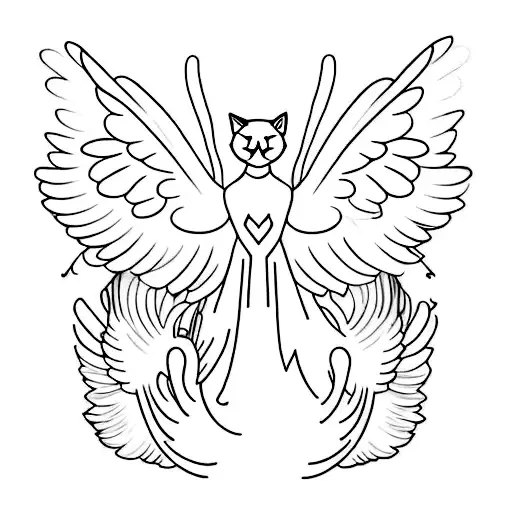 A minimalist tattoo of a cat with angel wings, symbolizing their angelic presence in your life tattoo design idea