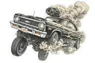 Chevy nova doing a burnout smoke tattoo design idea