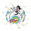 souls dancing over a ring overlooking earth planet  tattoo design idea