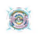 souls dancing over a ring overlooking earth planet  tattoo design idea