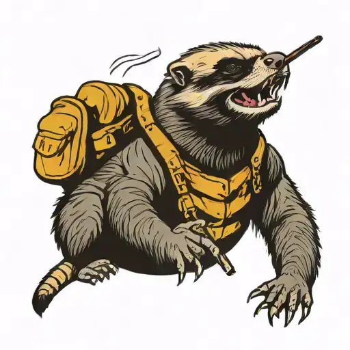 A honey badger smoking a cigar in tactical gear scattered tattoo design idea