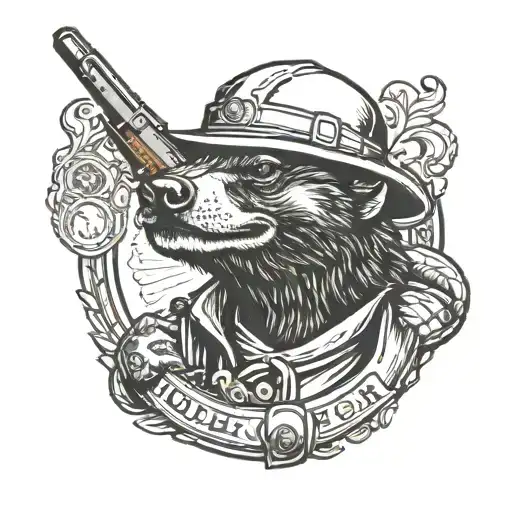 A honey badger smoking a cigar in tactical gear integrated tattoo design idea