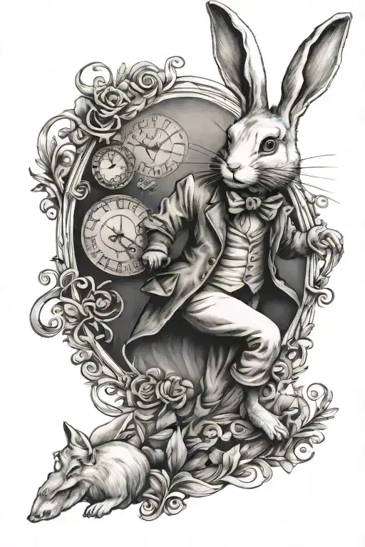 white rabbit Alice in wonderland tattoo design idea