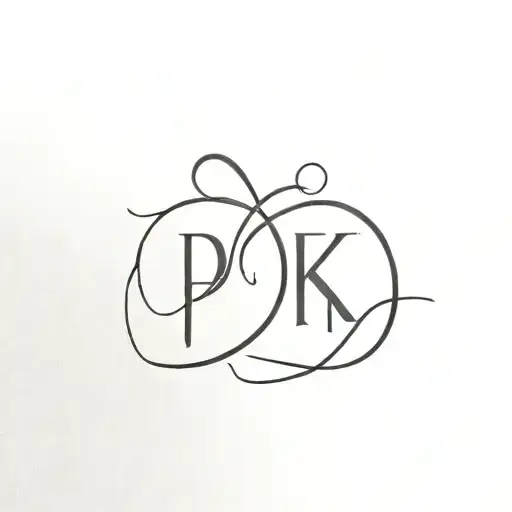 initials "pk" and "he" connected together with a heart  tattoo design idea
