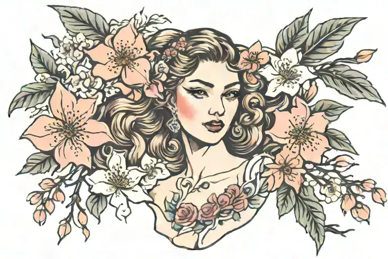Alora with cherry blossom leaves falling tattoo design idea