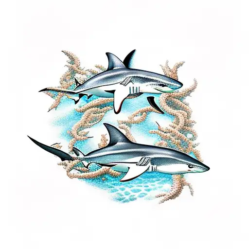sharks swimming in reef tattoo design idea
