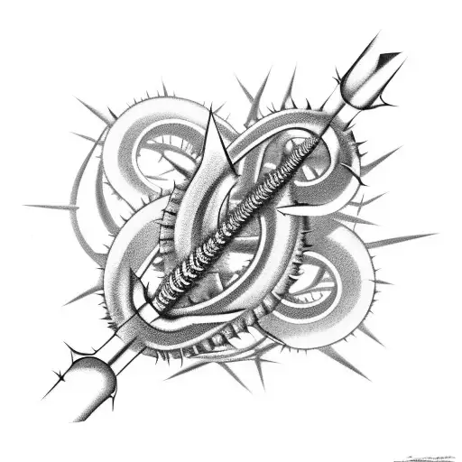 rail spike spiraled in thorns tattoo design idea