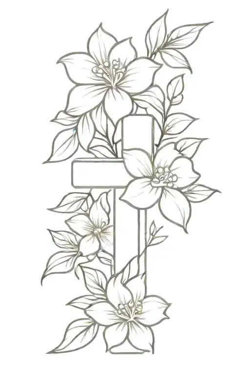 christian cross, with gardenia flowers  tattoo design idea