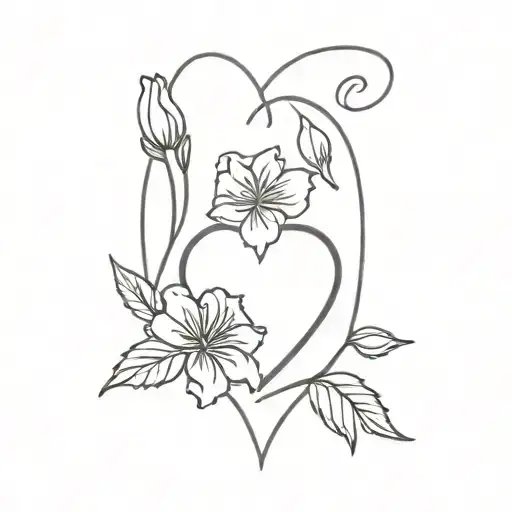 heart with Carnation & Snowdrop and Violet & Primrose tattoo design idea