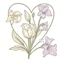 heart with Carnation & Snowdrop and Violet & Primrose tattoo design idea