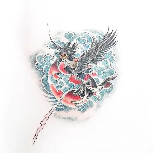 phoenix cloud sleeve tattoo design idea