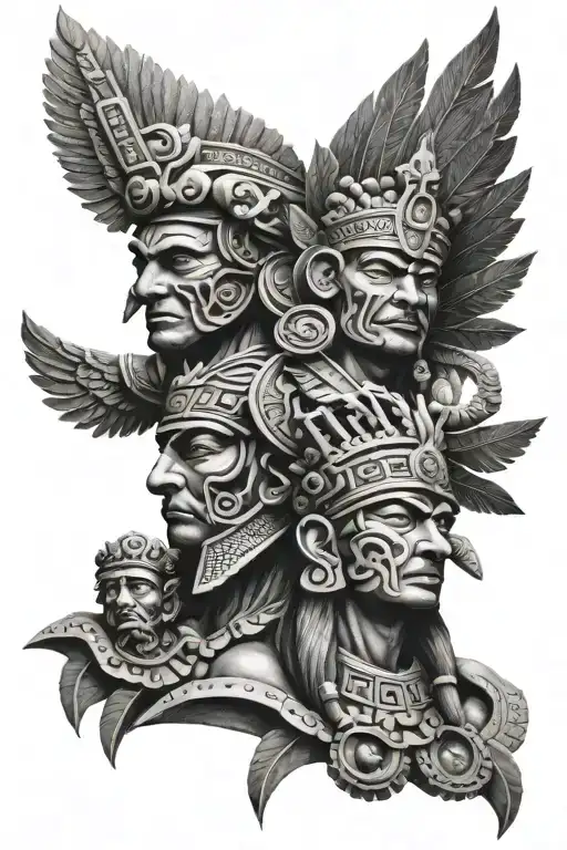 aztec god surrounded tattoo design idea