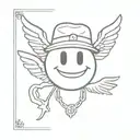 Smiley face with wings and a bucket hat that says "oddo" in it and "high on life around it"  tattoo design idea