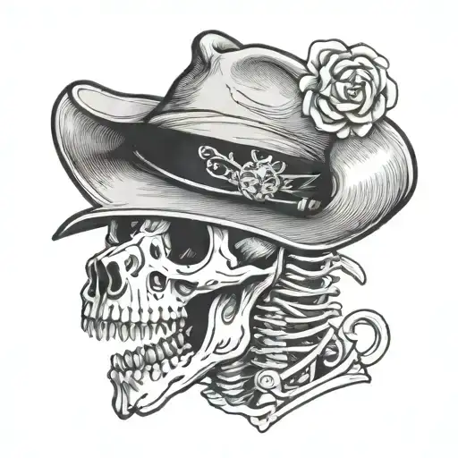 dog skeleton cowboy hat on top tattoo design idea