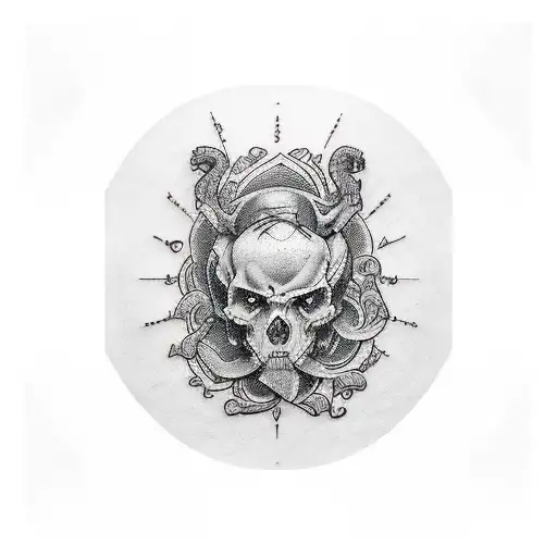 Make for me a sketch of a tattoo on a man's chest in an antique style tattoo design idea